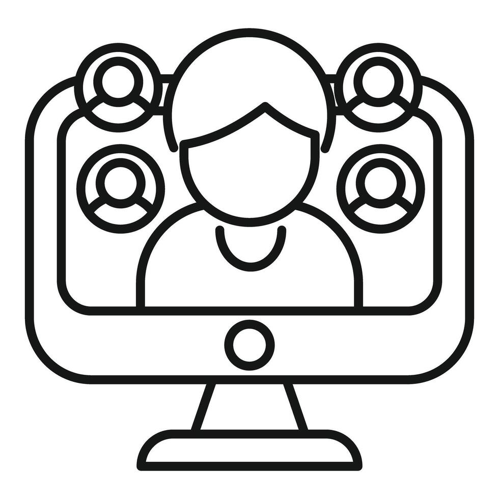 Online conferencing team meeting on computer monitor vector