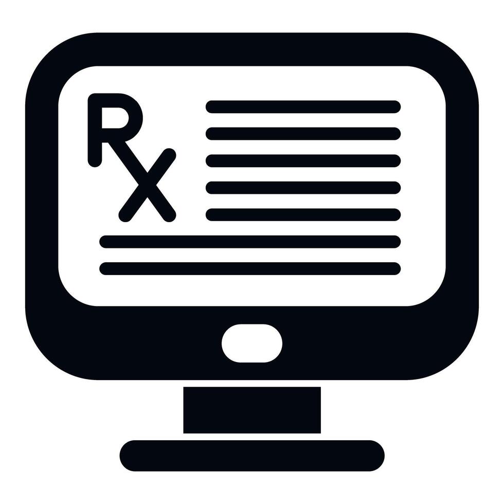 Computer monitor displaying rx symbol for e prescription service vector
