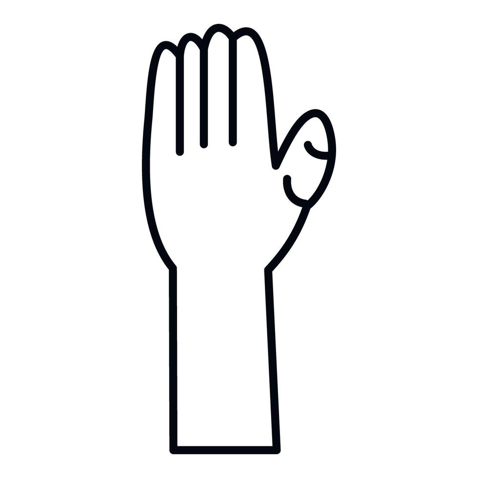 Hand with palm open showing a stop gesture icon vector