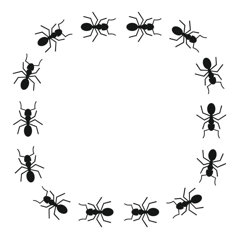 Ants forming a circular border frame around copy space vector
