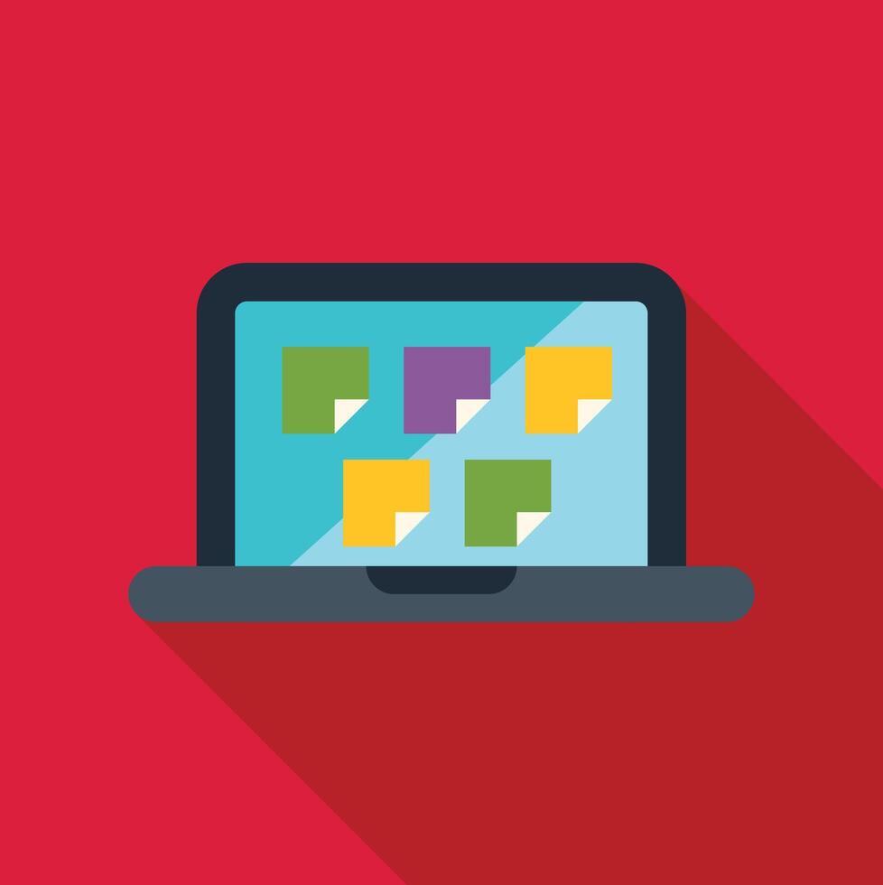 Laptop computer screen displaying digital sticky notes vector