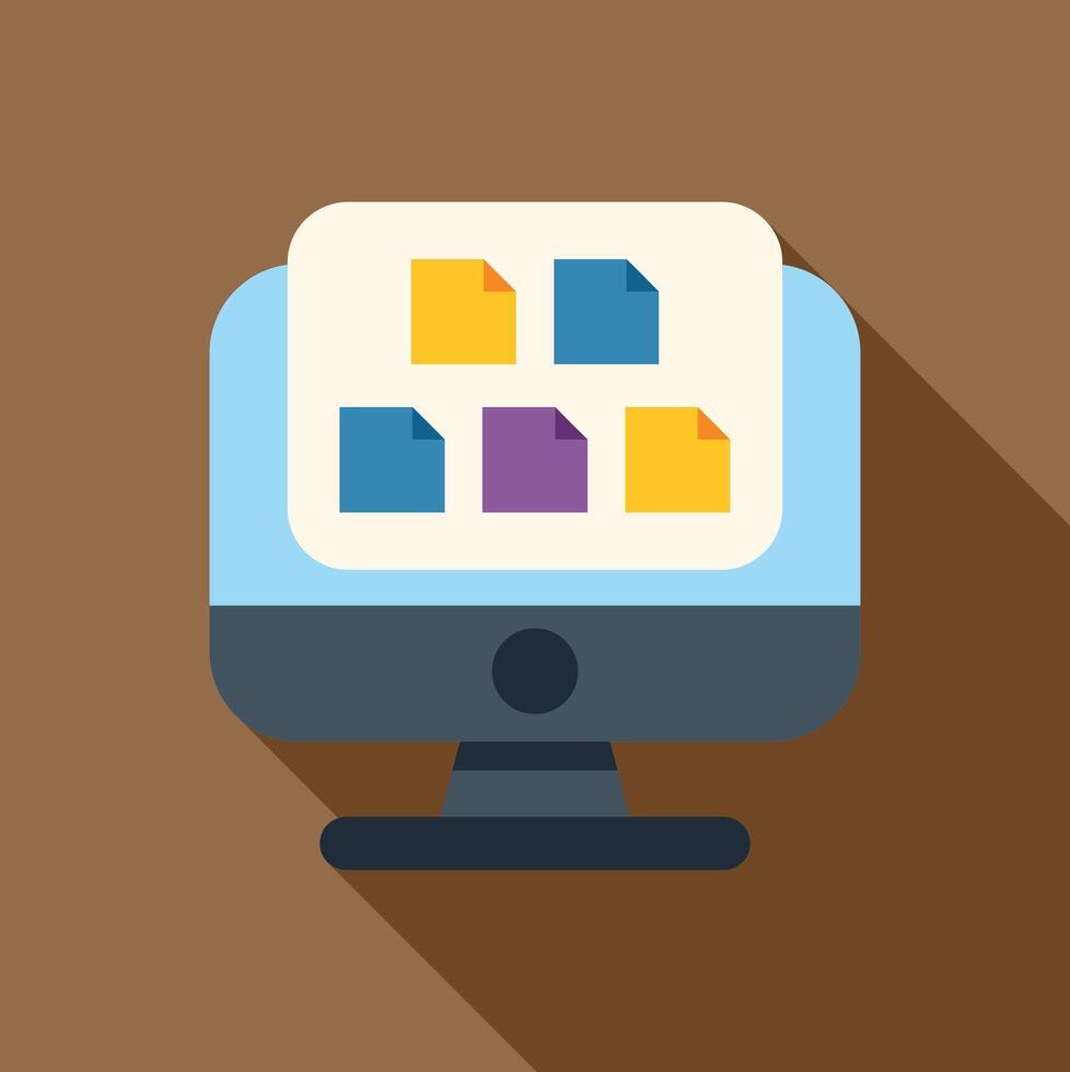 computadora monitor mostrando archivos datos organización concepto vector