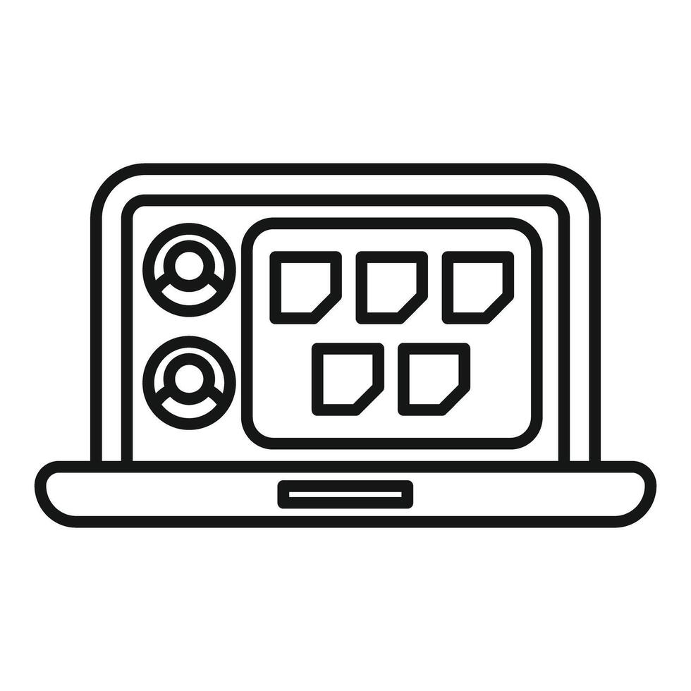 Laptop displaying user profiles and documents interface vector
