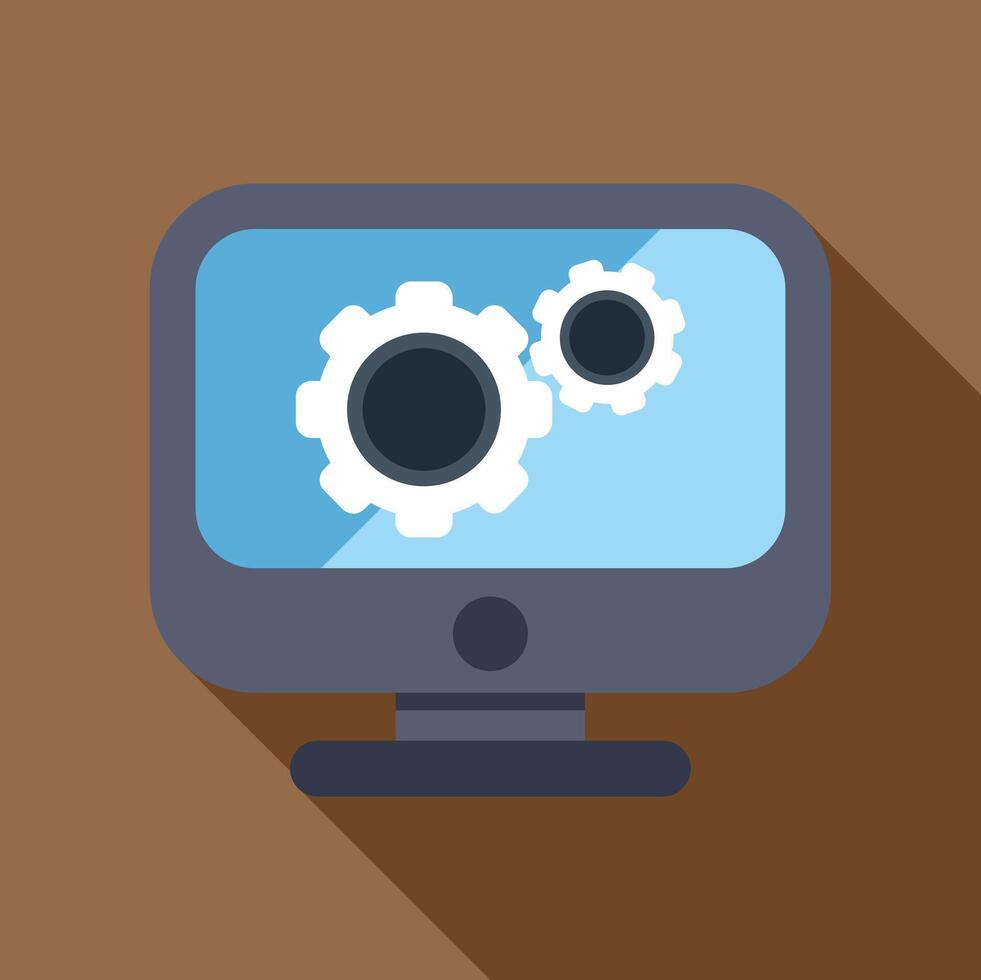 computadora monitor mostrando engranajes representando sistema ajustes vector