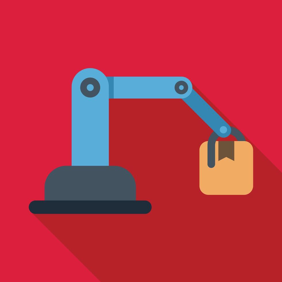 Robotic arm delivering package using factory automation technology vector