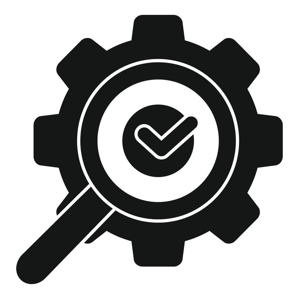 Inspecting gear icon for quality control and verification vector