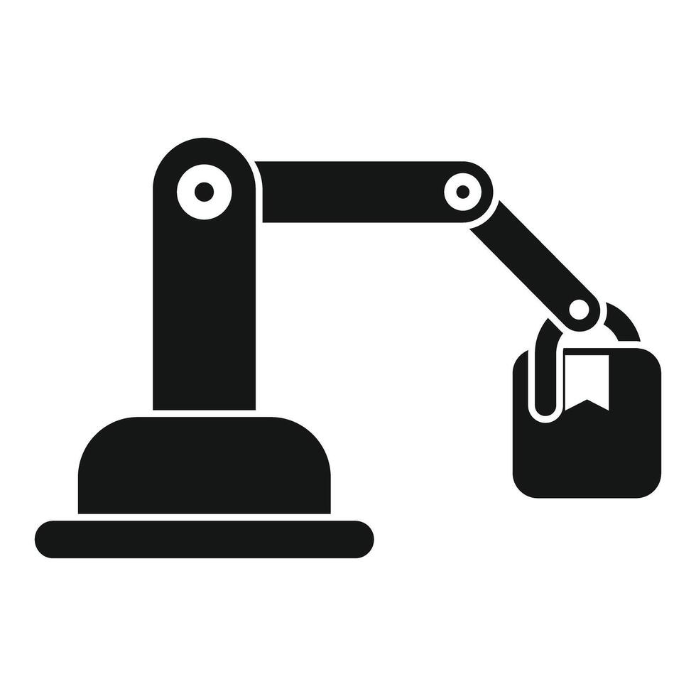 Robotic arm holding package automating logistics system vector