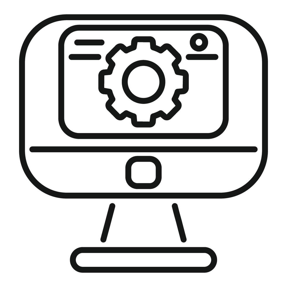 Computer monitor displaying gear settings icon concept vector