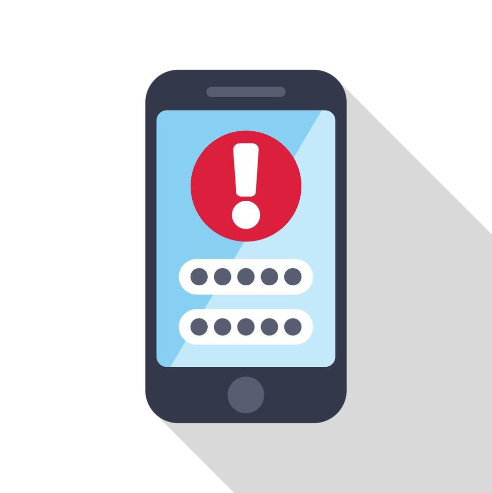 Smartphone with password error warning alert icon vector