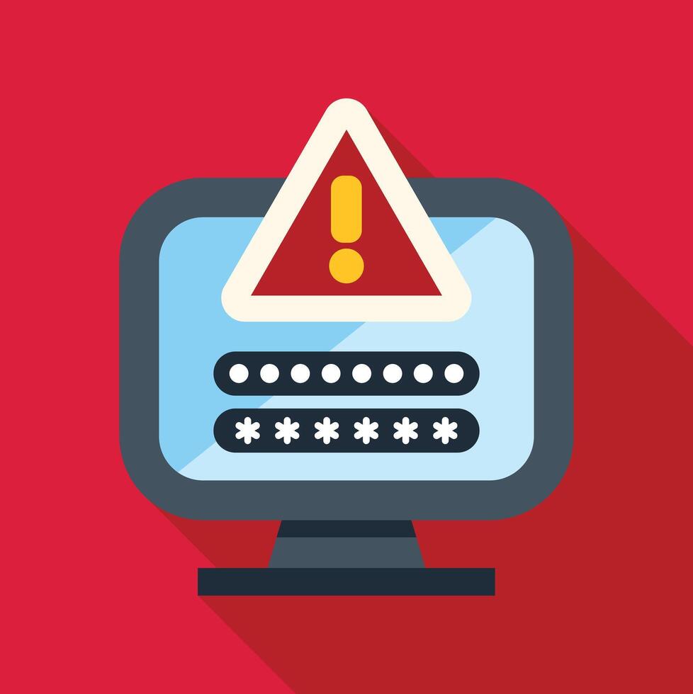 Computer screen displaying password fields with warning alert vector