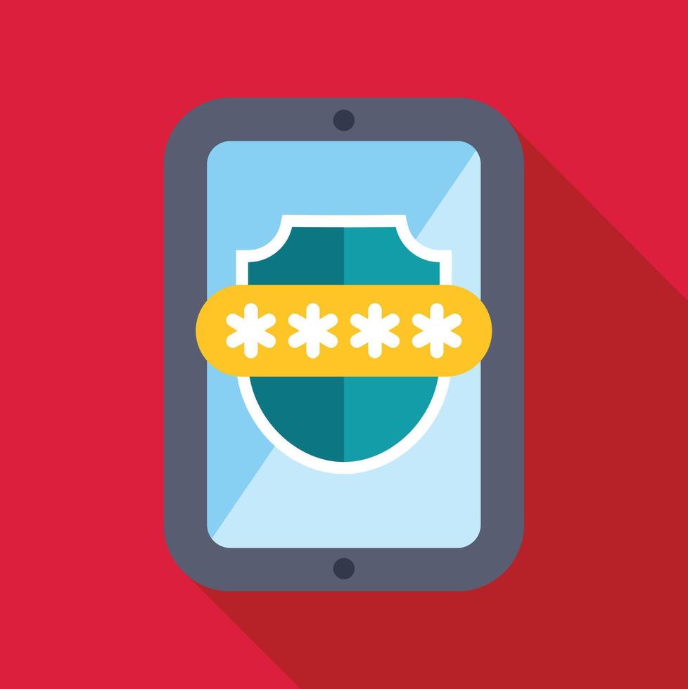 Mobile device displaying password protected data security shield vector