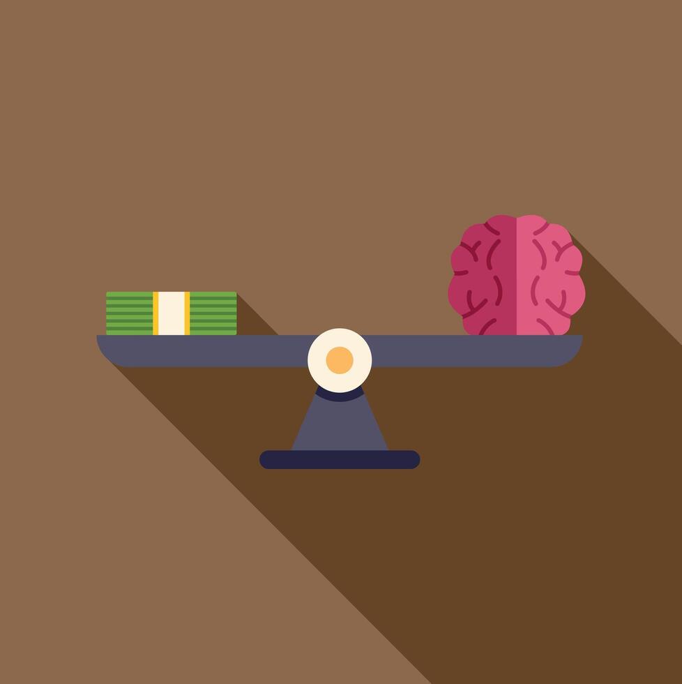 Brain and money balancing on a scale illustrating value vector