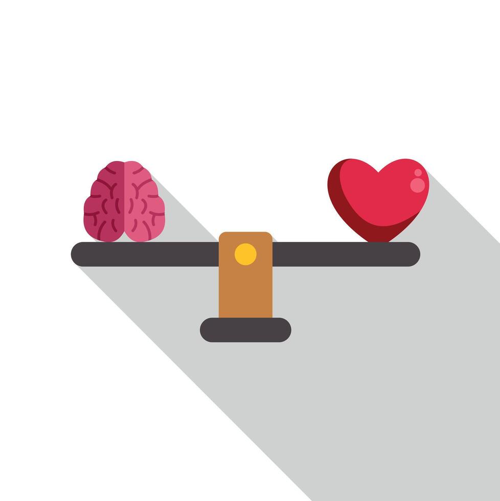 Brain and heart balancing on a weighing scale vector
