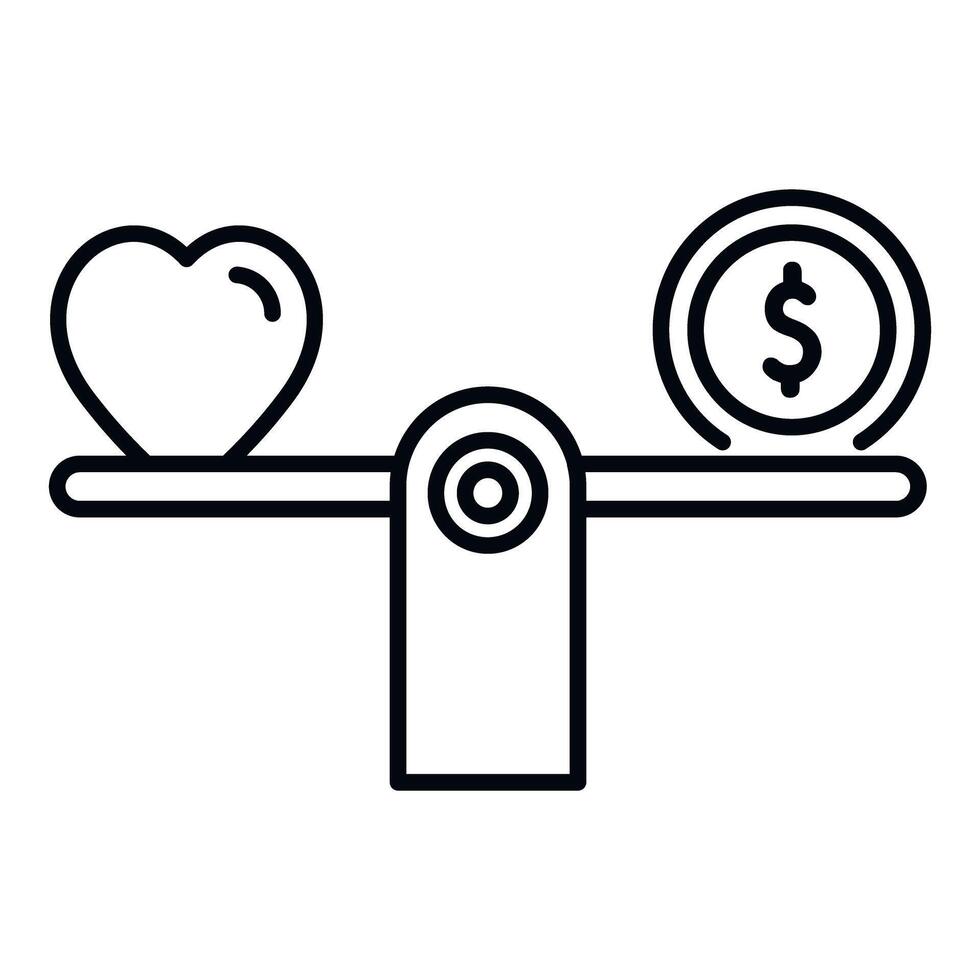 Heart and money on scale balancing values vector