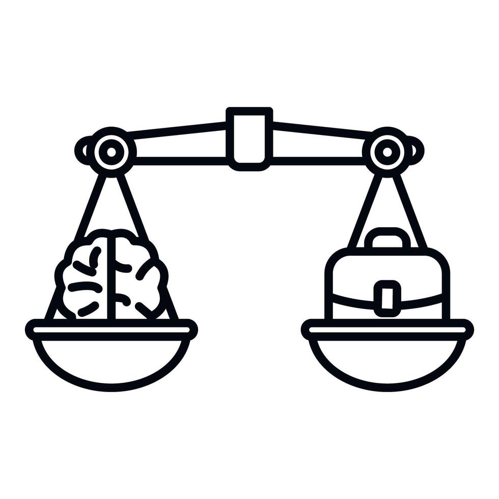 Brain and briefcase balancing on scale representing work life vector