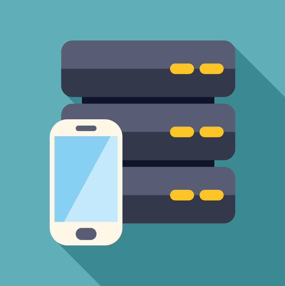 Smartphone accessing server database technology flat illustration vector