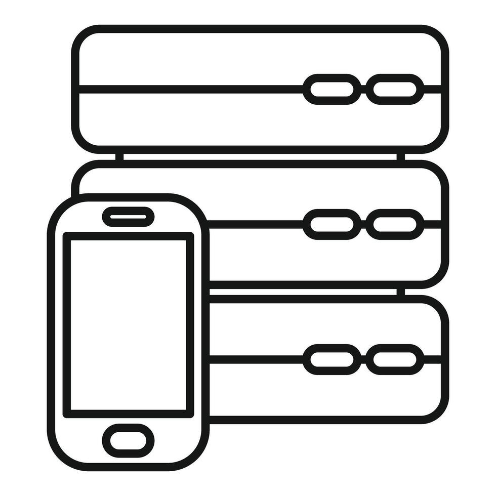 Smartphone connecting with server rack data storage vector