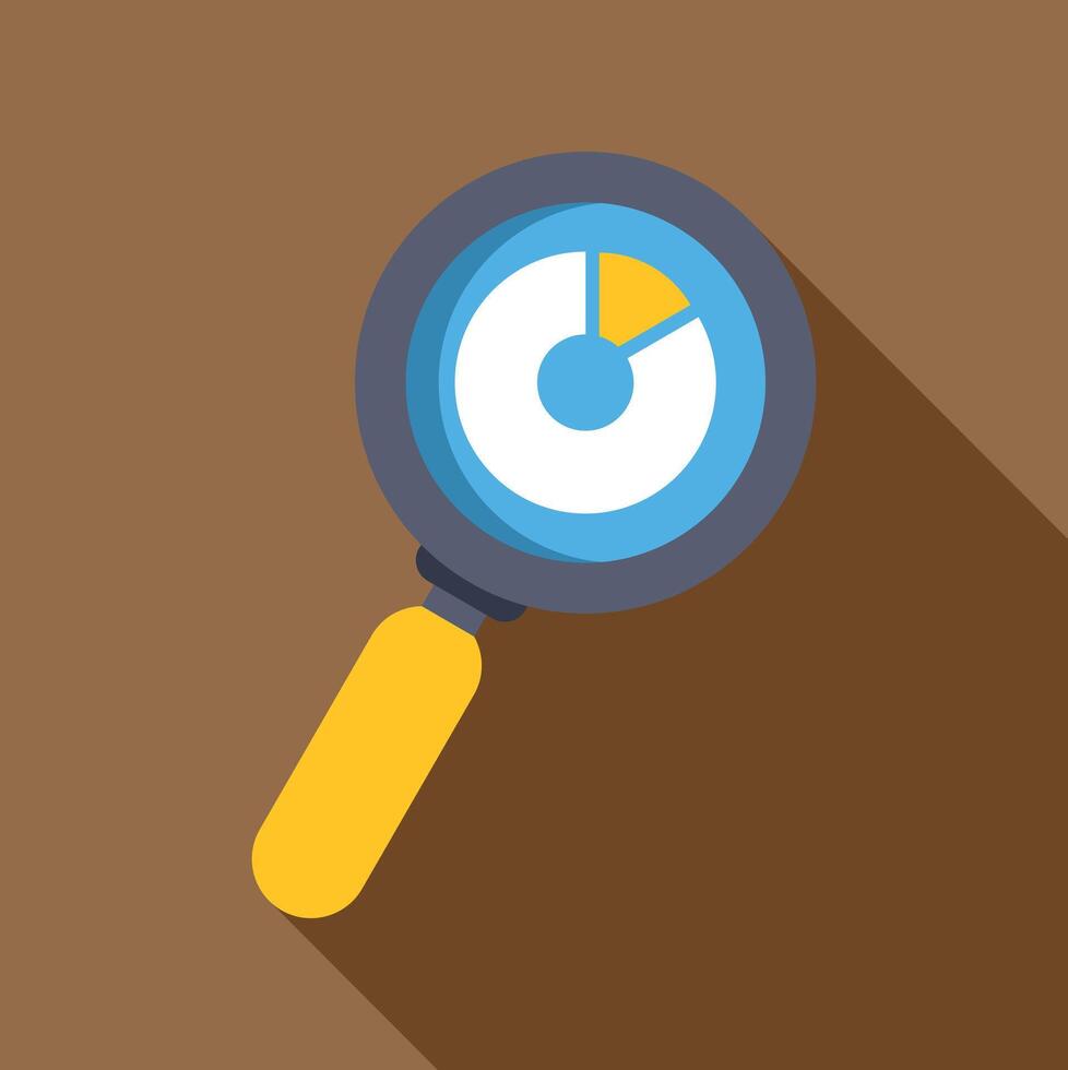 Magnifying glass analyzing data pie chart icon vector