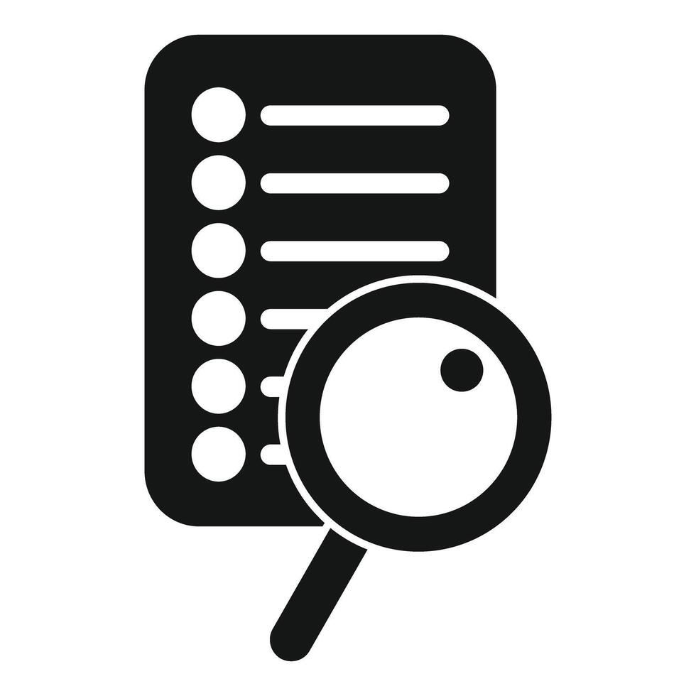 Document list with magnifying glass for search vector