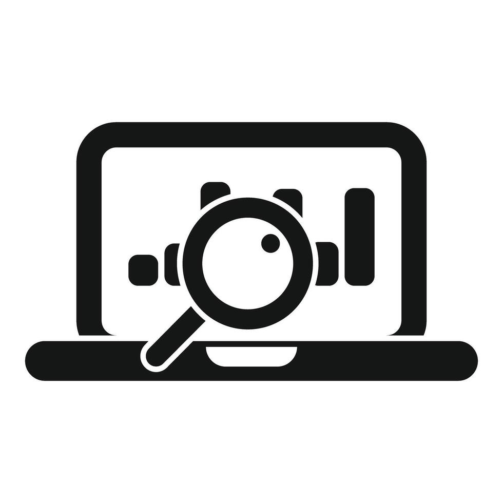 Laptop displaying data analysis chart with magnifying glass vector