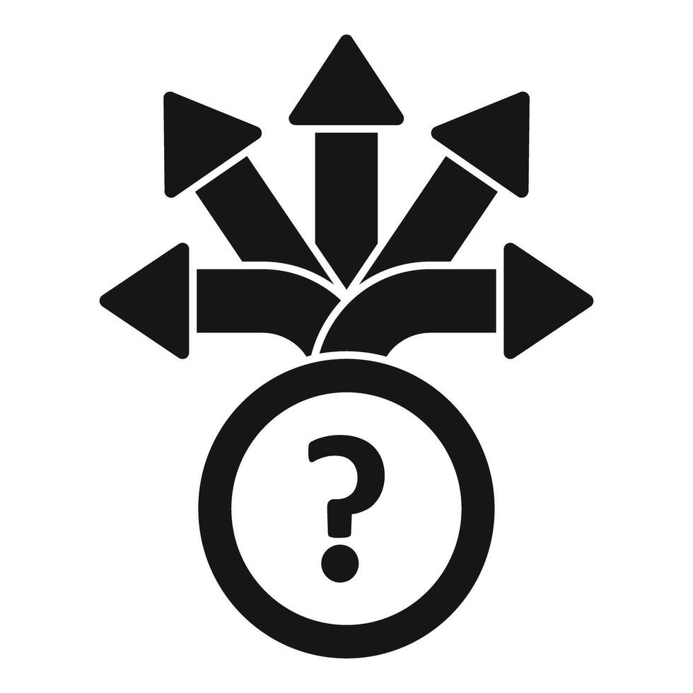 Question mark with diverging arrows representing choices vector