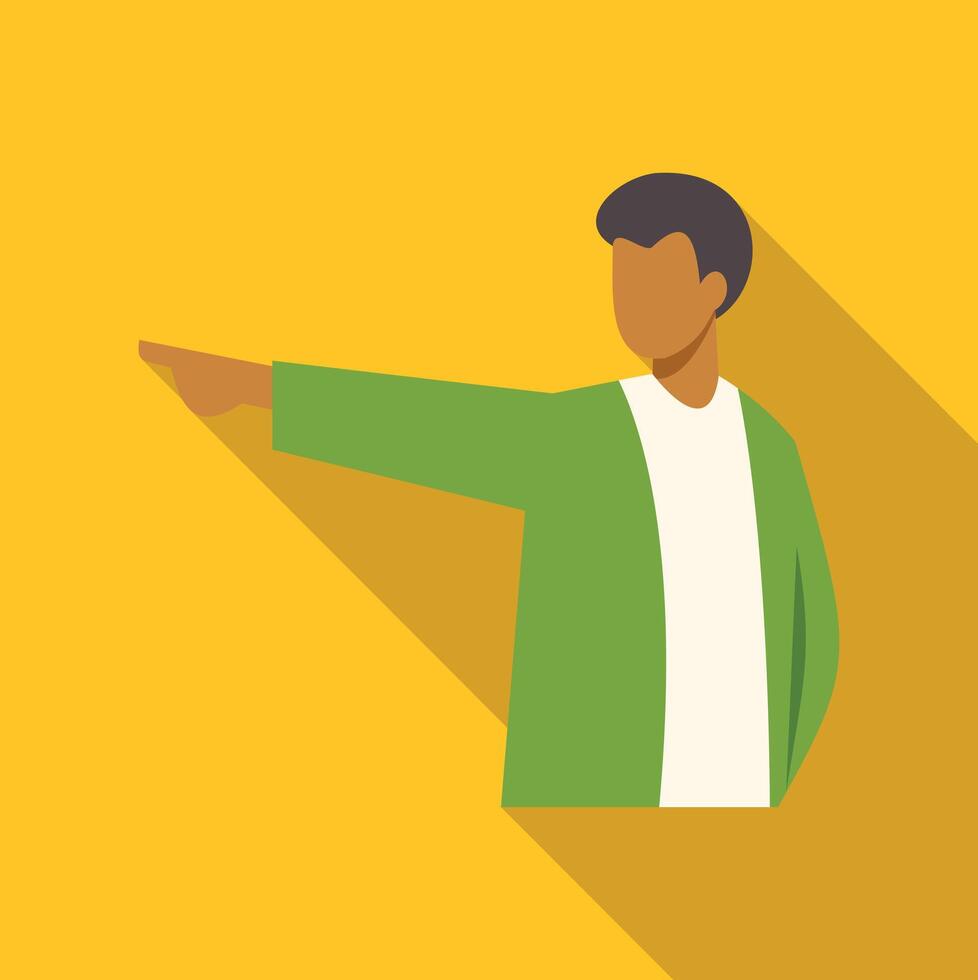 Man pointing index finger direction flat design vector