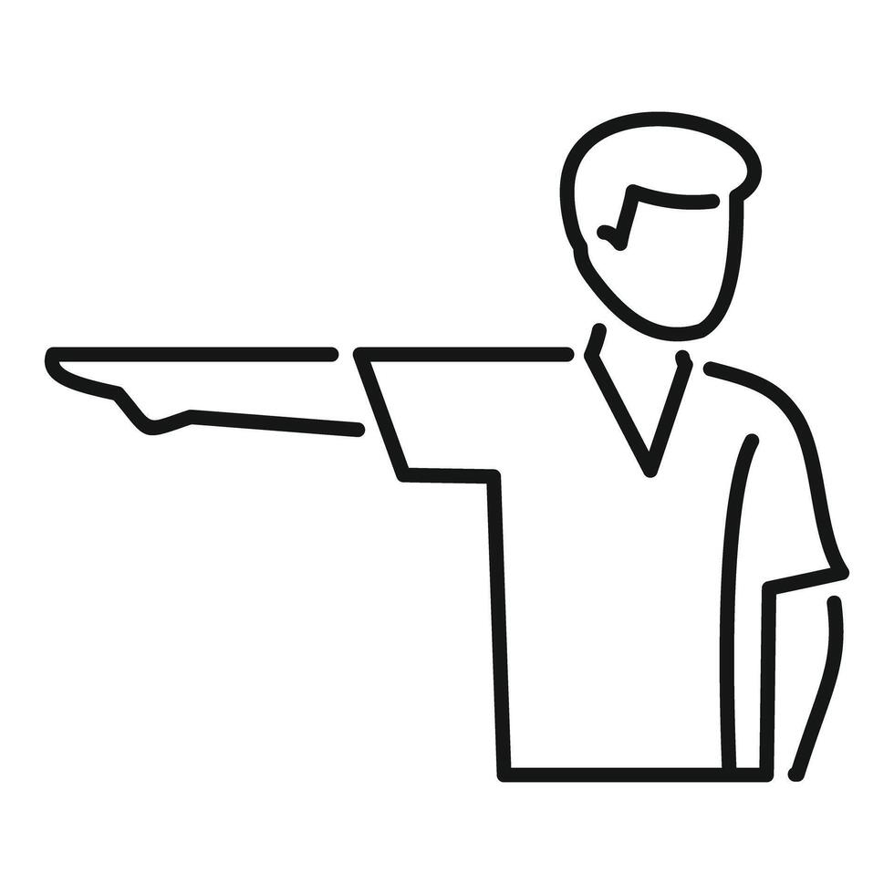 Man pointing index finger directing left outline icon vector