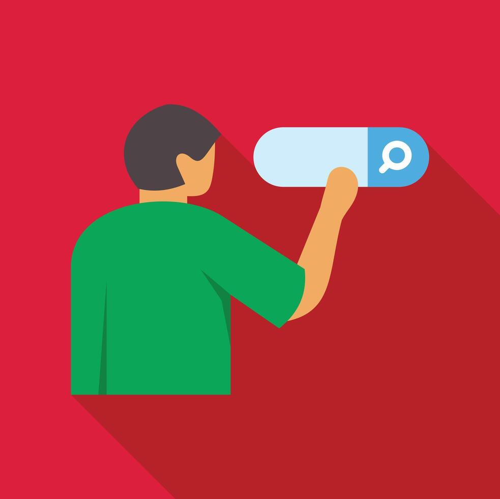 Man searching information using online search bar vector