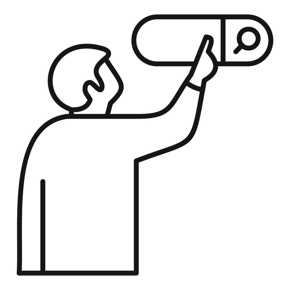 Person accessing information using search bar icon vector