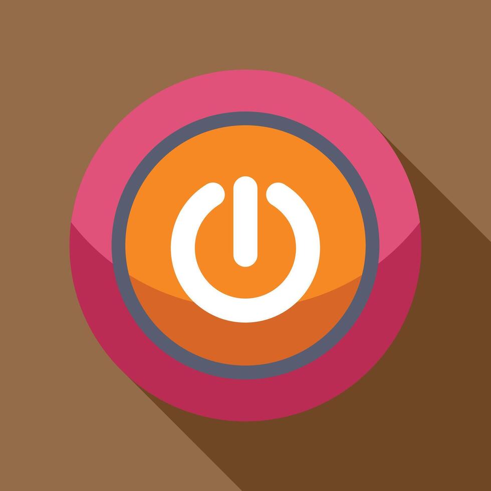 Power button flat design icon with long shadow vector