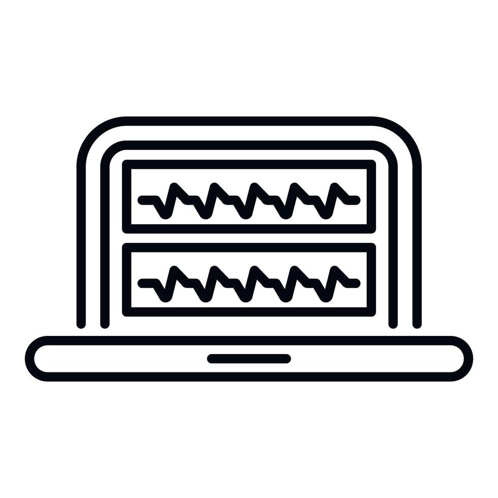 Laptop displaying waveform data analysis and diagnostics vector