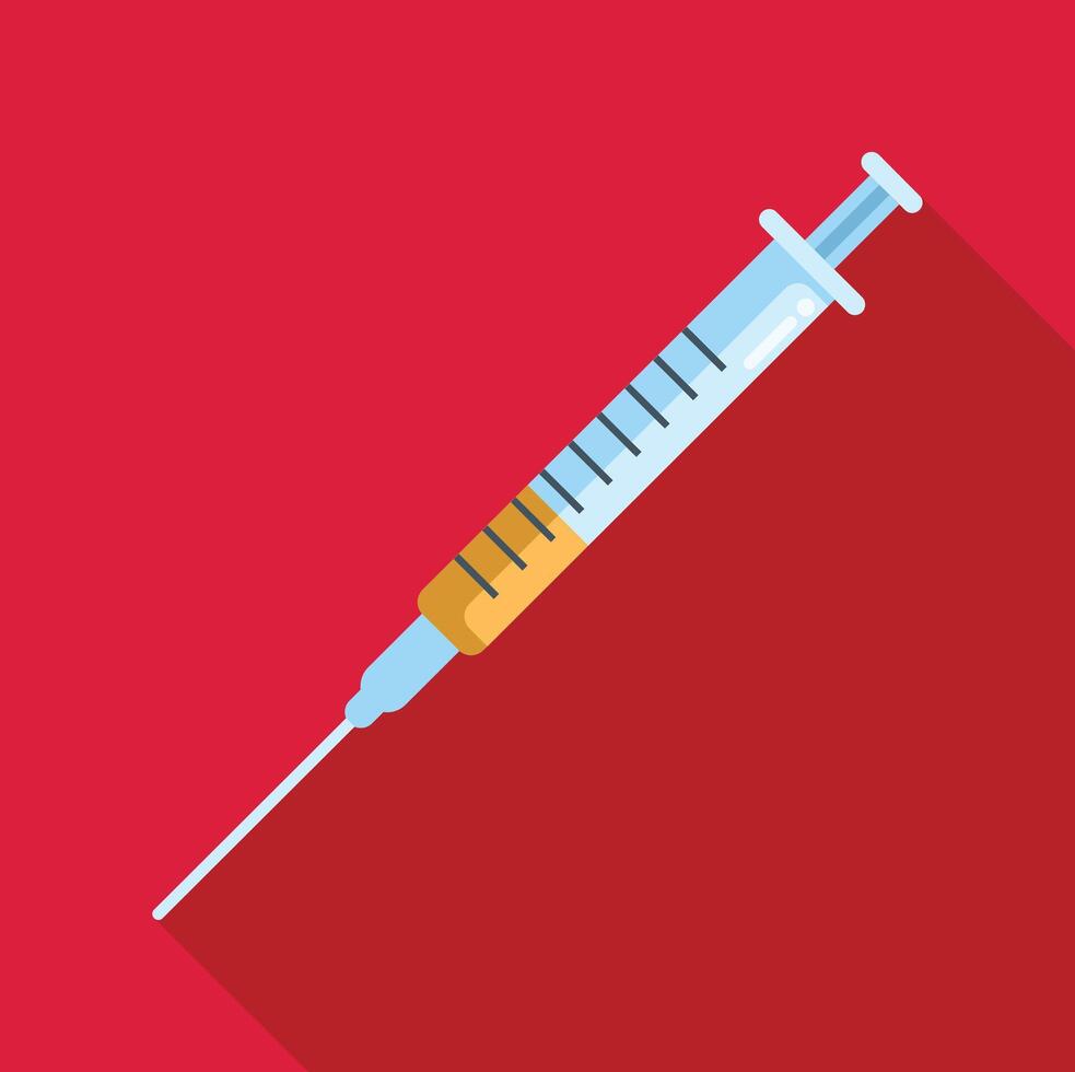 Syringe preparing vaccine for injection on red background vector