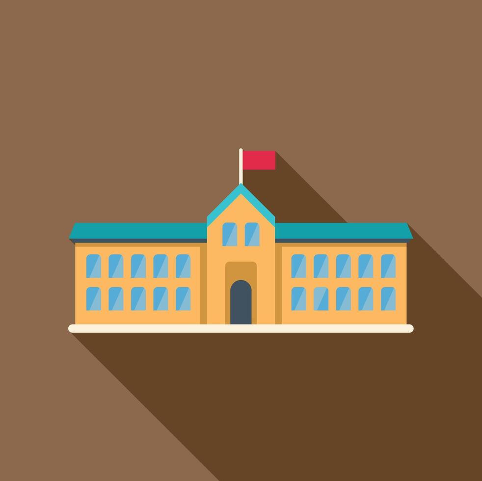 School building icon in a simple flat design style with a long shadow vector