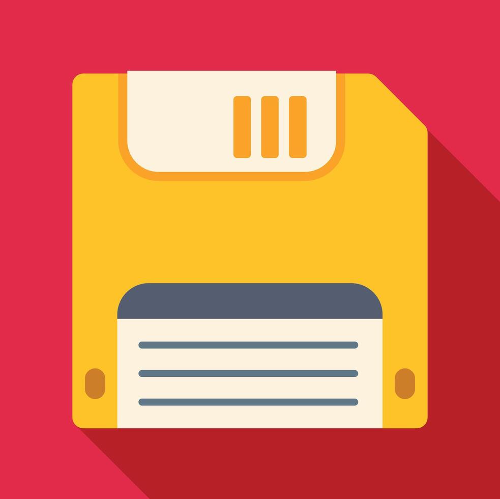 Yellow floppy diskette saving data long shadow vector