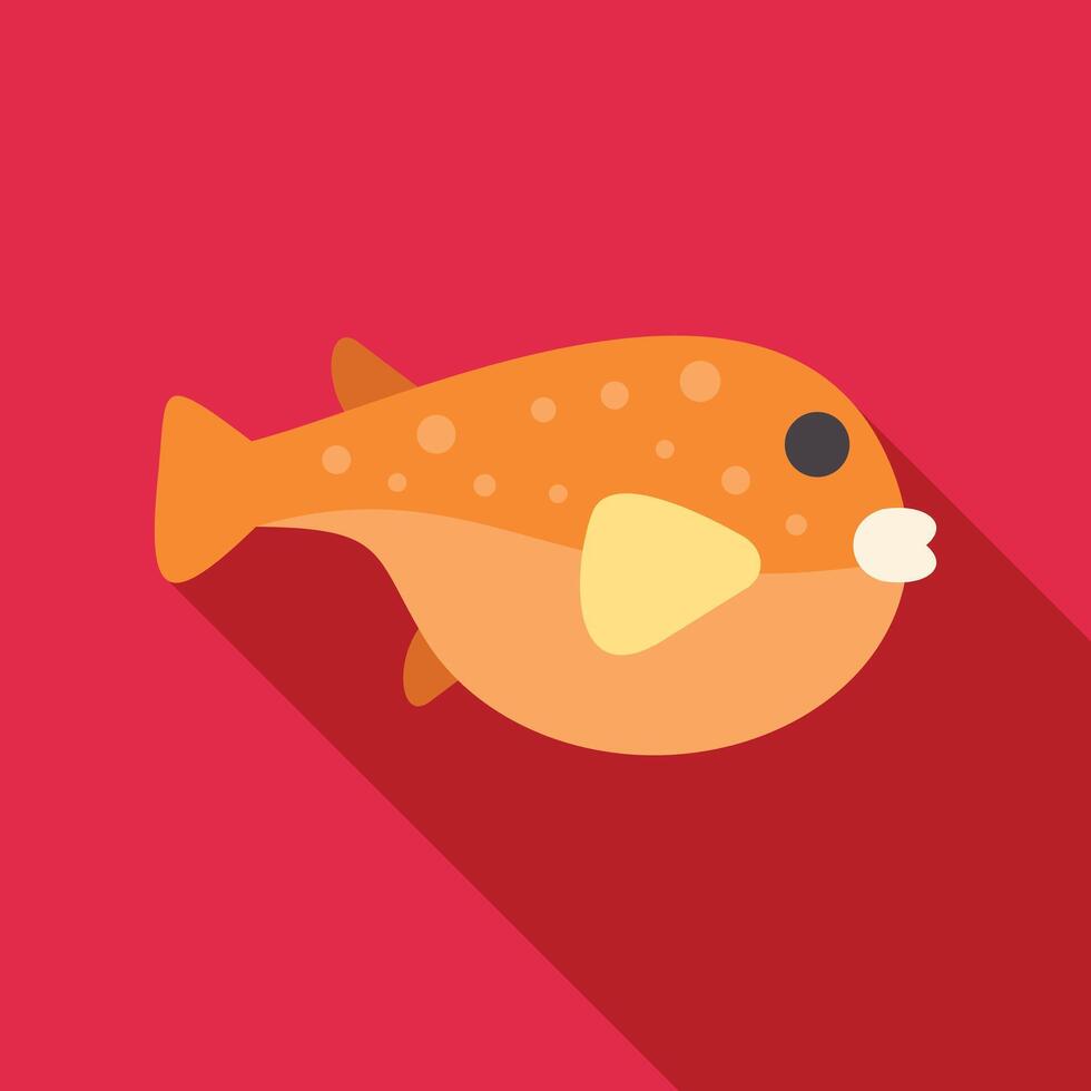 Orange pufferfish creating long shadow on red background vector