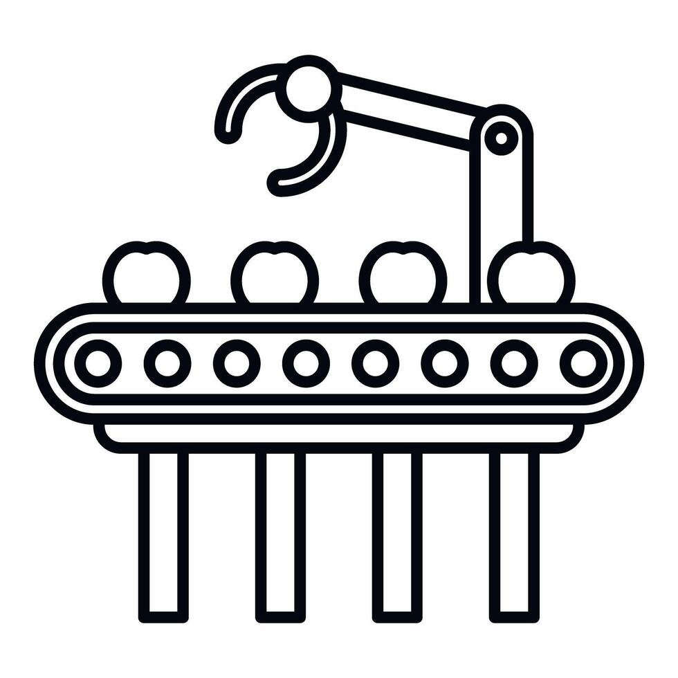 Robotic arm automatically sorting fruits on conveyor belt vector