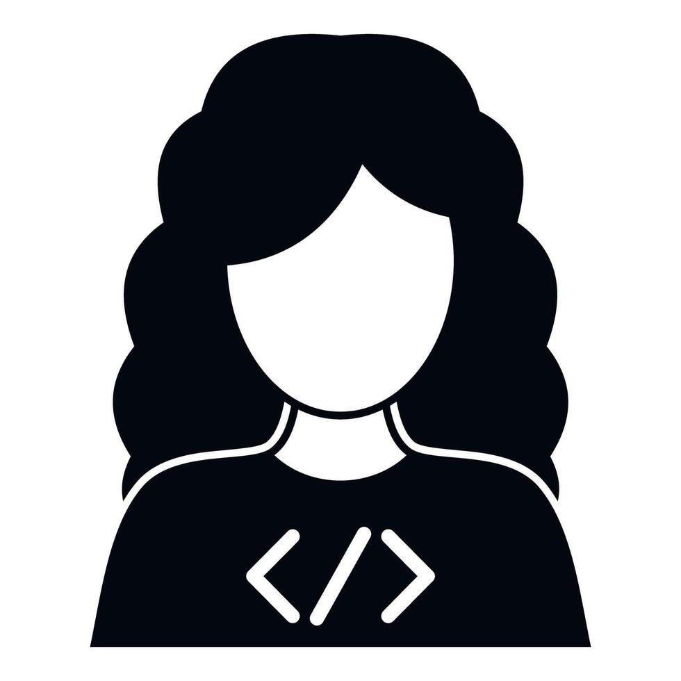 mujer desarrollador programador icono demostración codificación símbolo vector