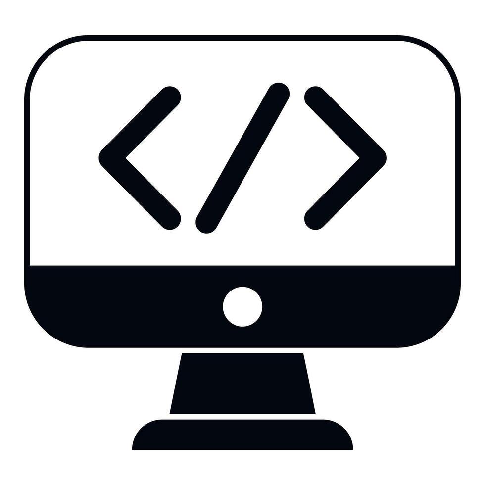 computadora monitor mostrando programación código desarrollando software vector