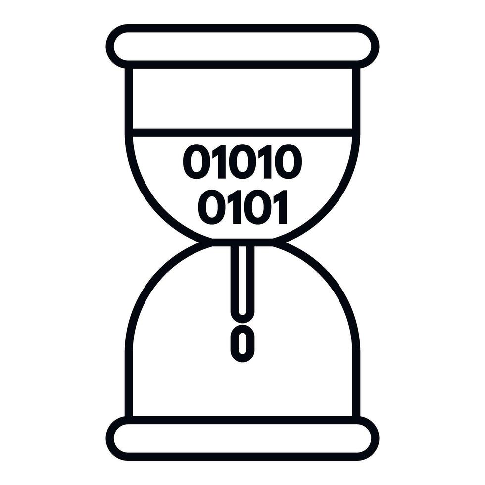 Digital hourglass displaying binary code representing flowing data vector