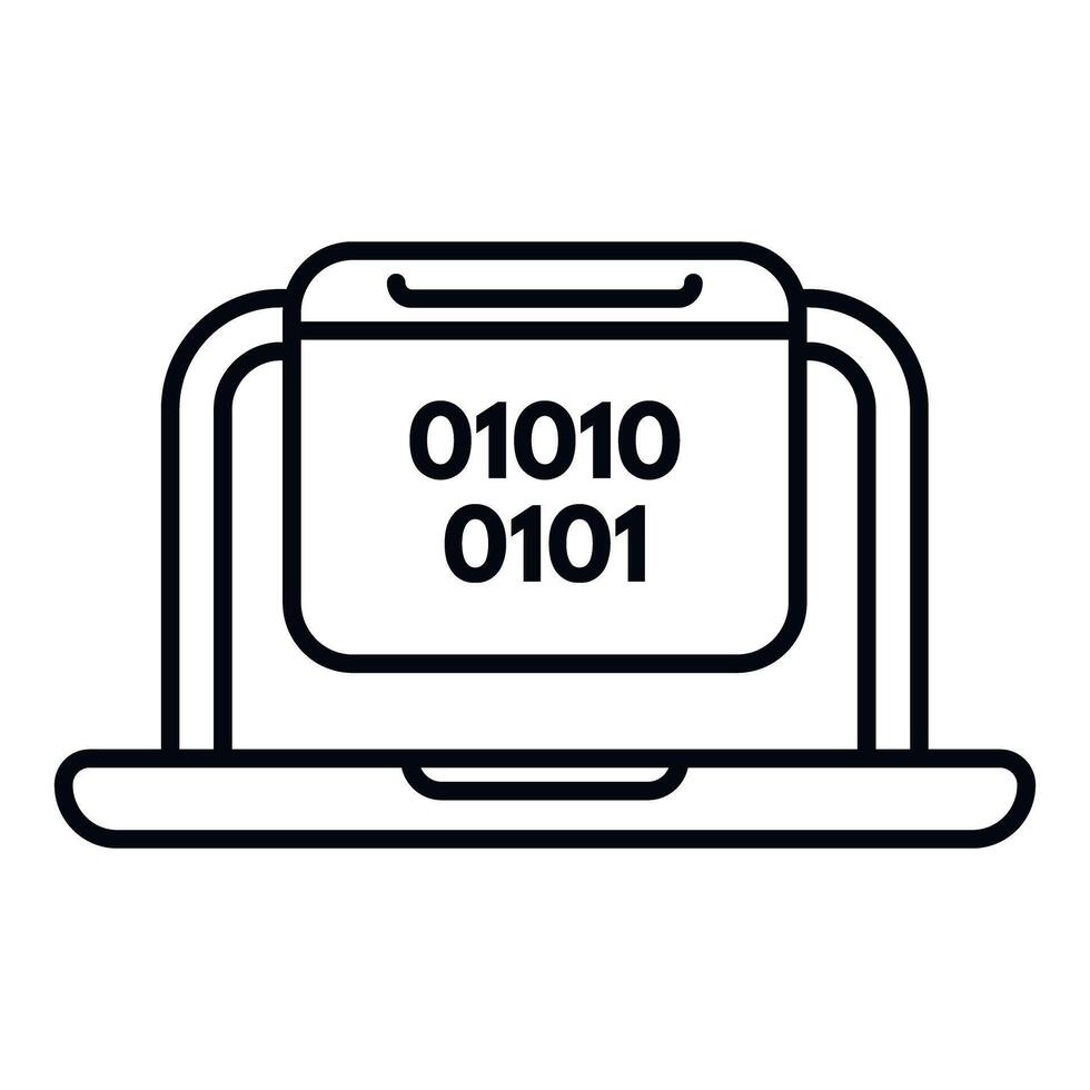 ordenador portátil mostrando binario código, programación, y datos concepto vector