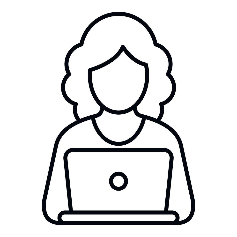 Female user working on laptop computer line icon vector