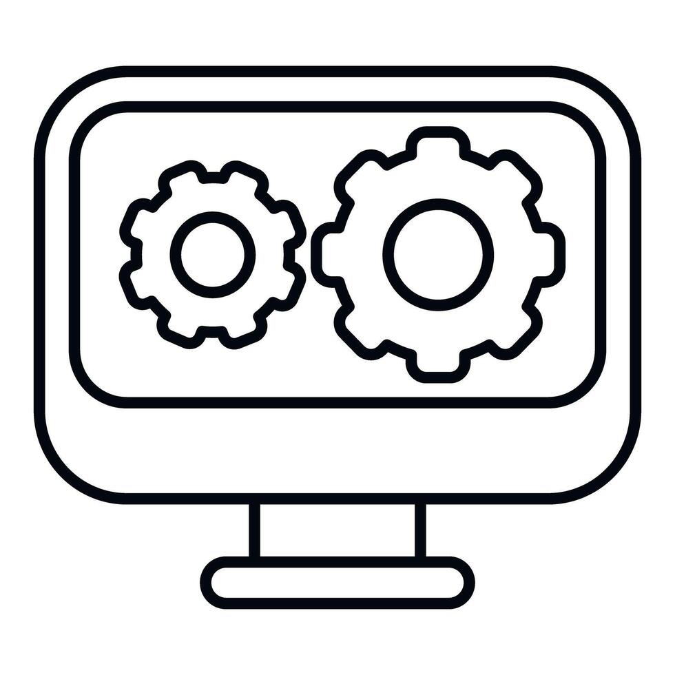 computadora monitor mostrando engranajes programación sistema ajustes vector