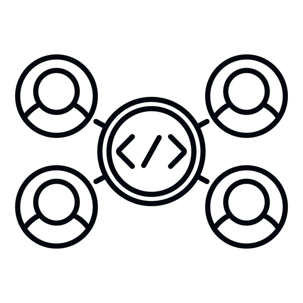 desarrolladores colaborando en software programación y codificación red vector