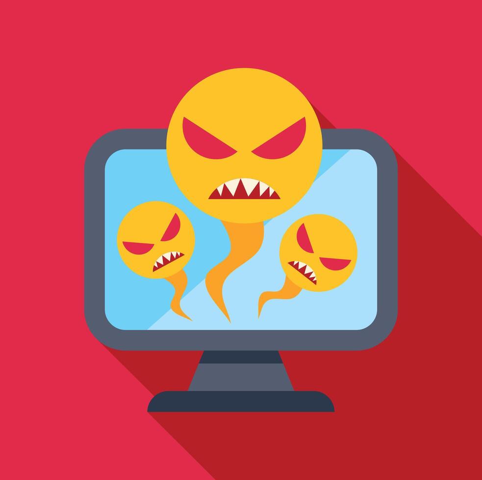 computadora monitor mostrando malware virus con enojado caras vector