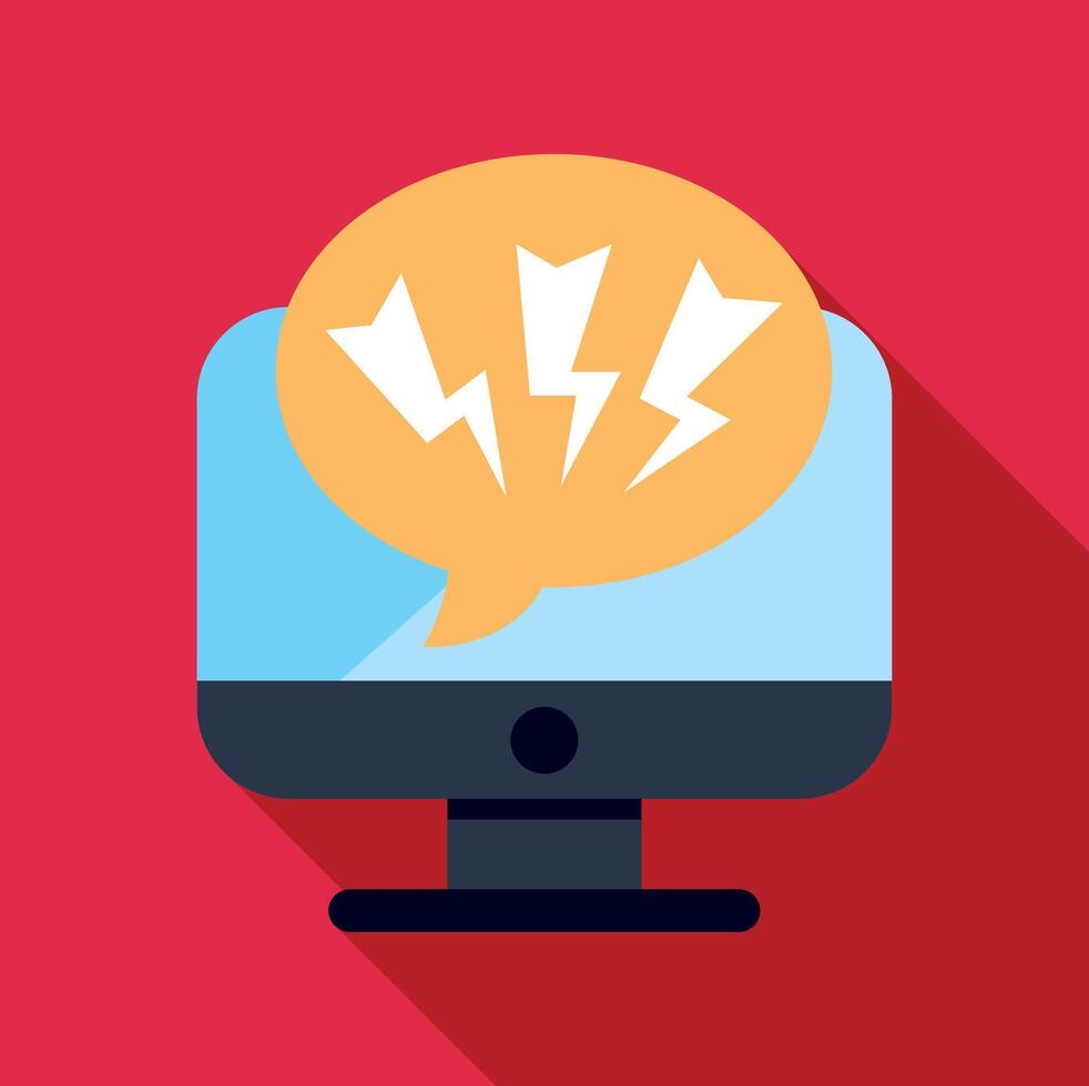 Computer monitor displaying speech bubble with lightning bolts vector