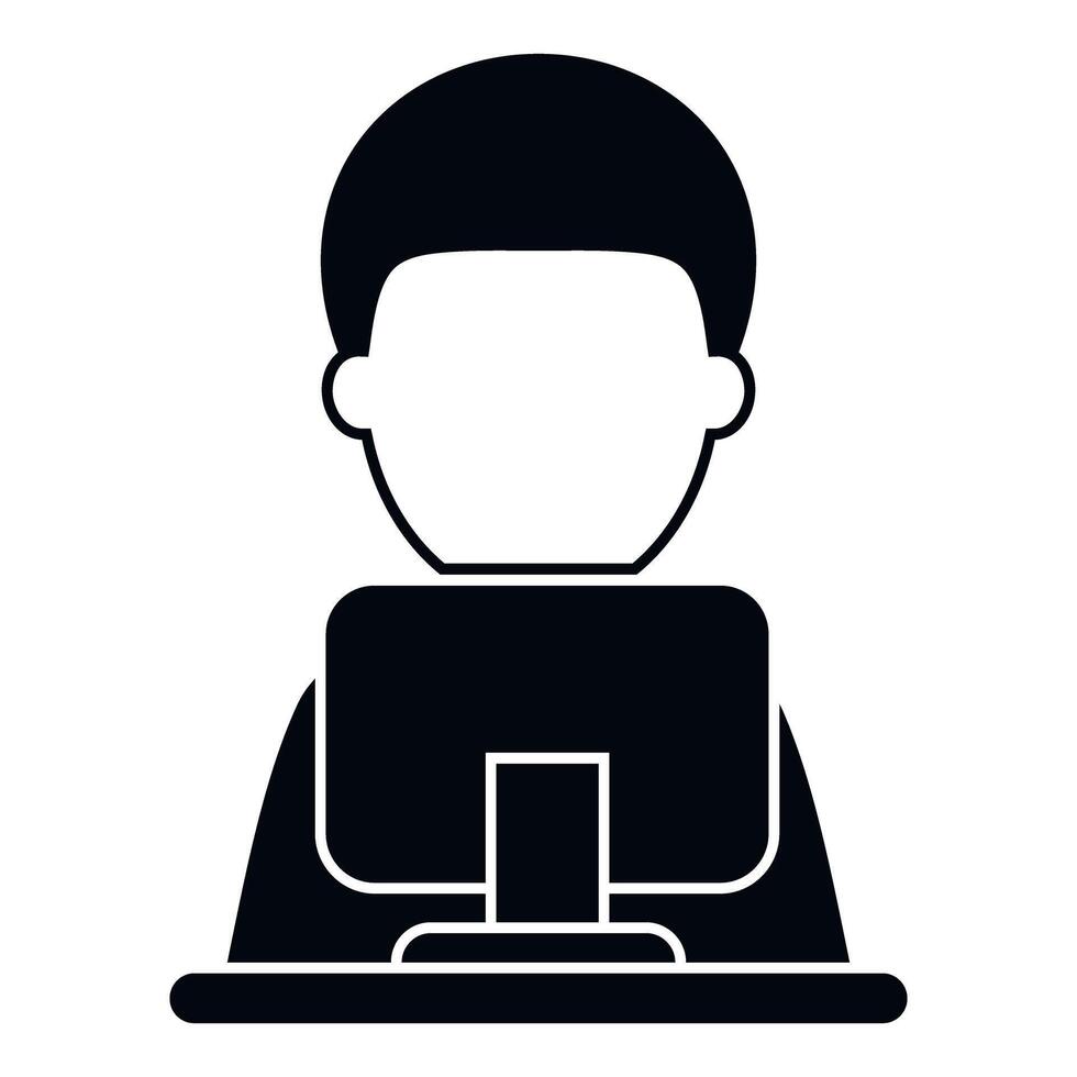 un hombre sentado a un computadora monitor con un negro antecedentes vector