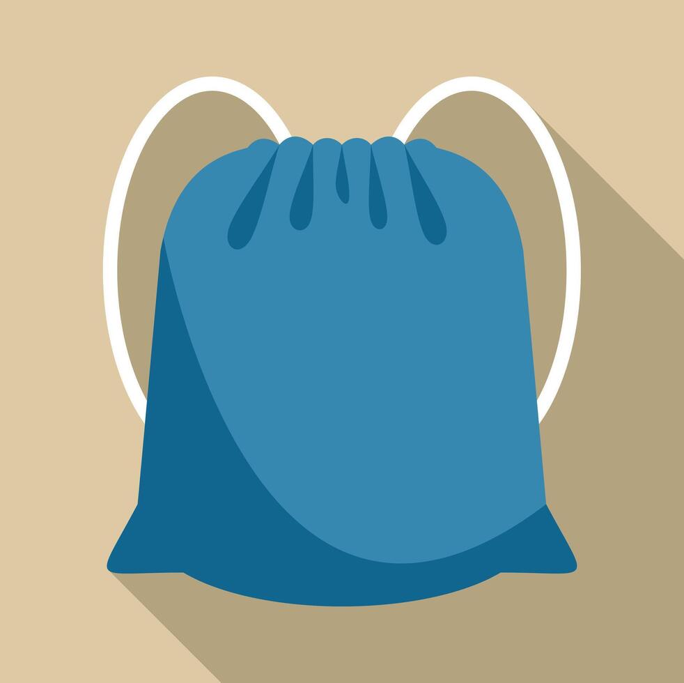 Blue drawstring bag icon with long shadow vector