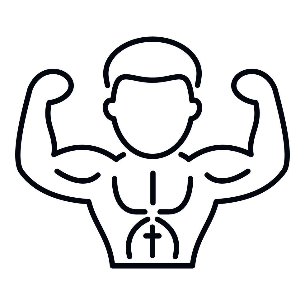 Man flexing muscles showing religious cross icon vector