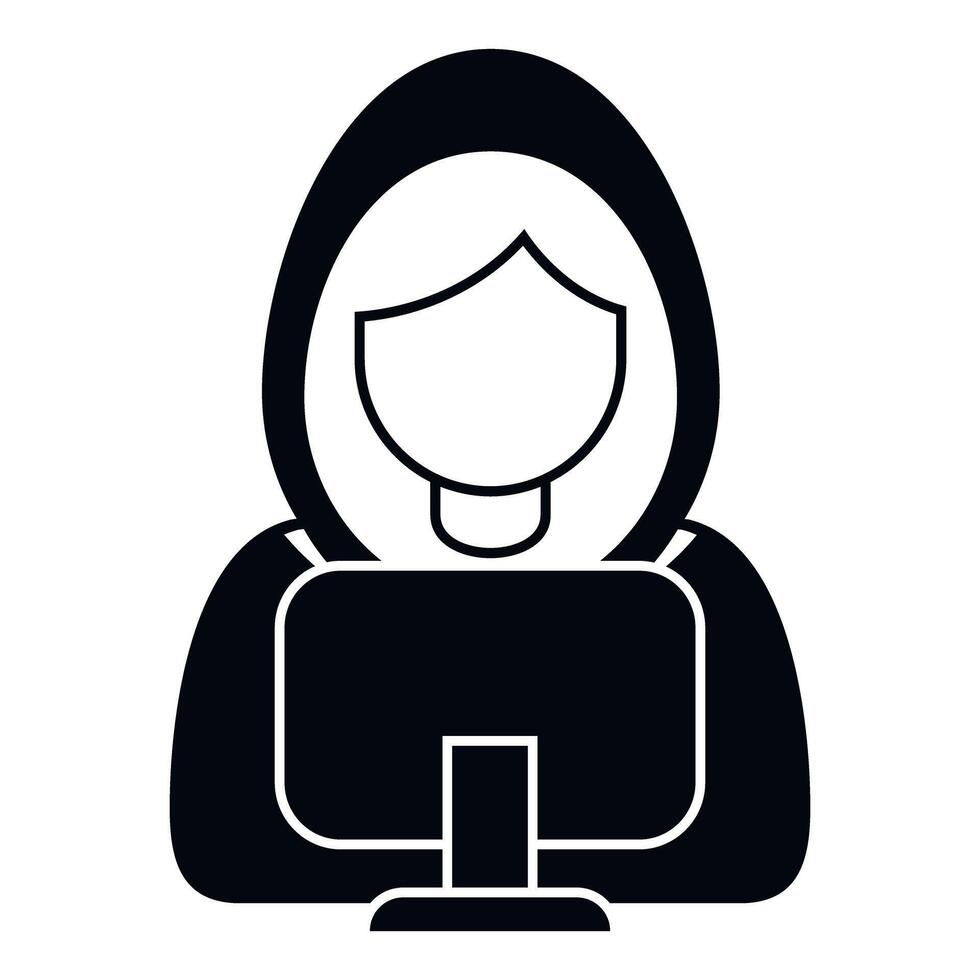 Woman hacker anonymized operating computer symbolizing cyber security vector