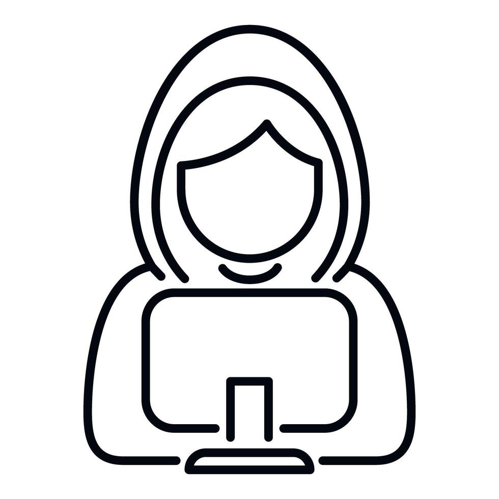 mujer hacker codificación trabajando en computadora icono vector